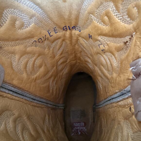 VTG Rudel Cowboy Boots Men's 8.5 EE 2 Tone Cream Pointed Toe Western - Picture 8 of 8